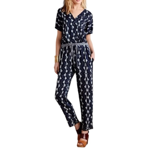 Anthropologie Pants - Anthropologie Velvet by Graham & Spencer Narvan Print Jumpsuit -Navy -Medium
